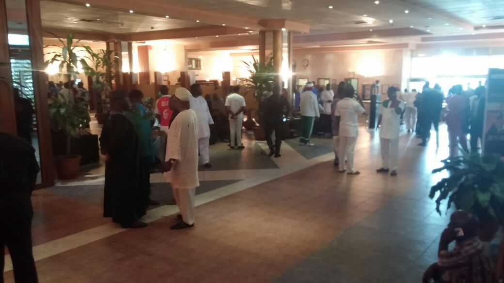 PDP delegates and party members seen at their hotel lobbies in Port-Harcourt awaiting news on the convention | Photo: SIGNAL